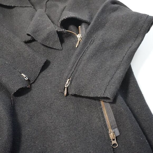 Peruvian Alpaca Boiled Wool Black Jacket Coat Asymmetric Zip Womens M Lagenlook - Picture 3 of 7